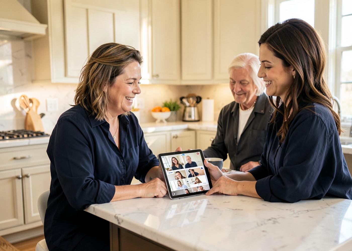 A prospective homeowner feeling reassured while viewing references on a tablet