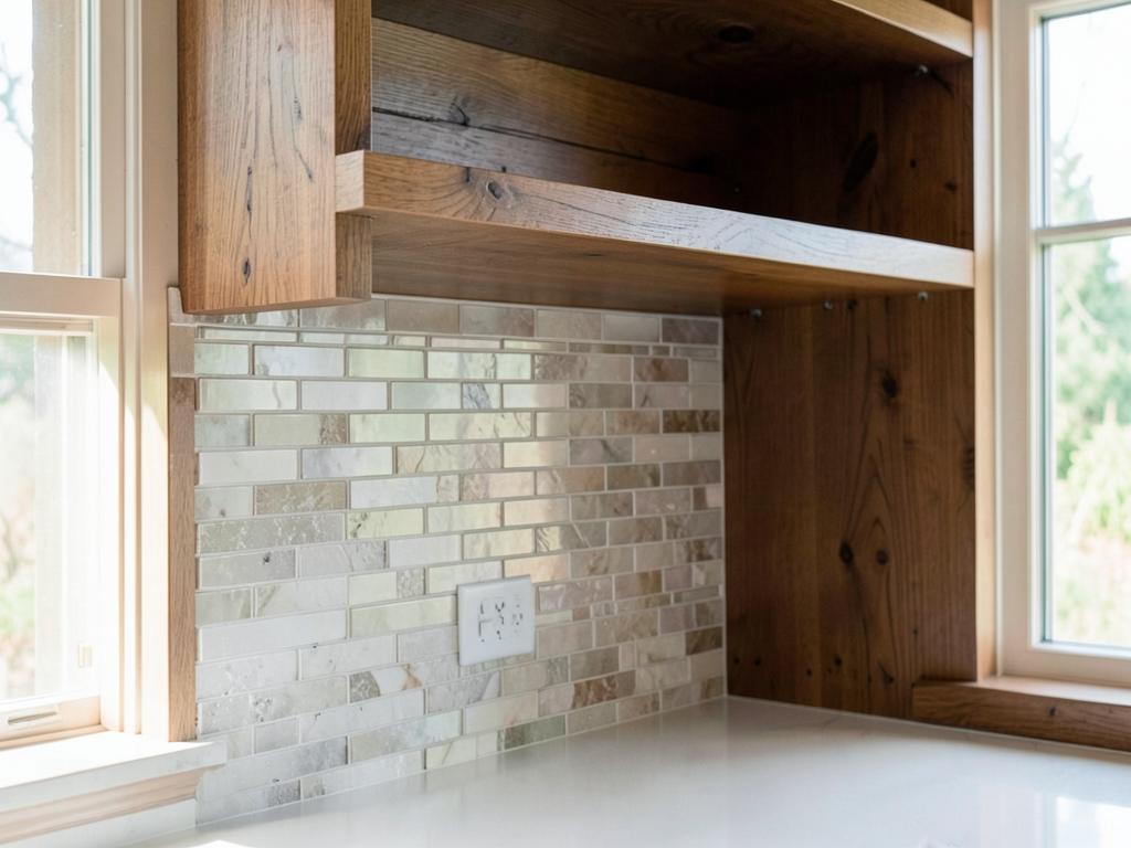 Sample project photo: tile backsplash and open wood shelving detail